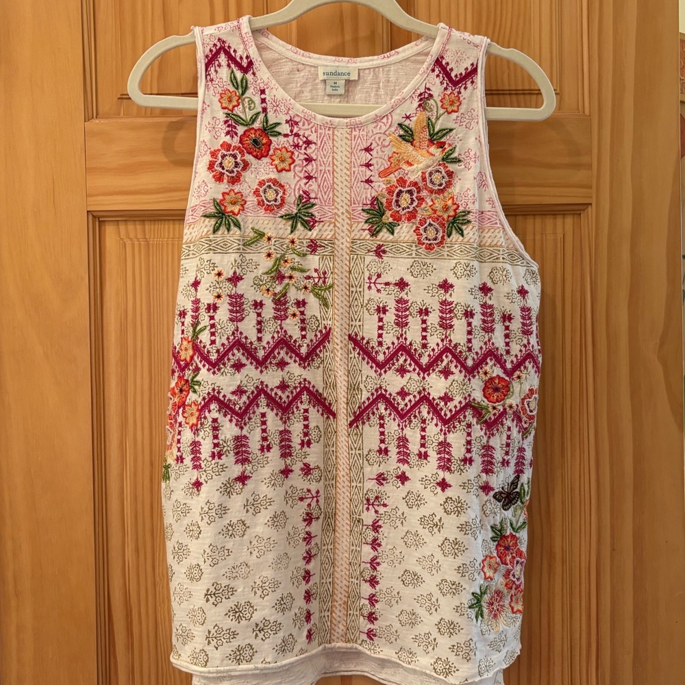 Sundance Pink Sleeveless Graphic Embellished Tank Top